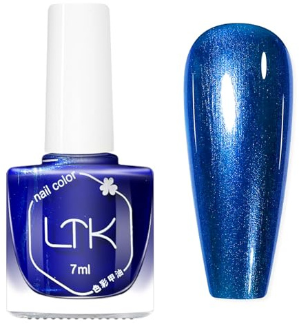 Royal Blue Nail Varnish - Pearl Blue Nail Polish - Shimmer Pearlescent Navy Blue Glitter Nail Varnish Quick Dry - High Glossy Chrome Long Lasting Nail Polish,Oil Based Formula,No UV Needed(7ML)