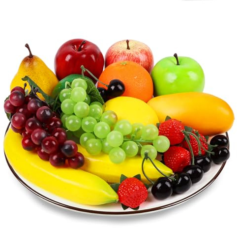 STEFORD 24Pcs Fake Fruit Pack, Artificial Fruit for Home Decor Realistic Fake Mixture Fruits Set Table Centrepieces Party Chirstmas Decoration Home Kitchen Lifelike Faux Fruits Modle Apple Bananas