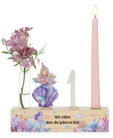 Romadedi Meerjungfrau Geburtstagszug Kerzenständer, für Geburtstag Deko | Holz Kerzenhalter Mit Zahlen 0–9; Für Kindergeburtstag, Tischdeko und Party; Geschenk für Mädchen und Kleinkinder