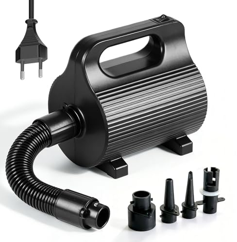 Pompe à air électrique pour Matelas pneumatiques 400W-600W, avec 4 Embouts, gonfleur Rapide 1100 L/Min pour piscines, Bateaux pneumatiques, Lits gonflables et Ballons de Gym (Noir)