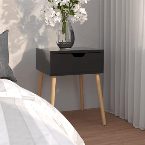 ULUYYUC Nachttisch Hochglanz Schwarz 40x40x56 cm aus Holzwerkstoff moderner Beistelltisch mit Schublade für Schlafzimmer Wohnzimmer Flur