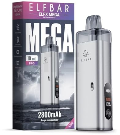 Elfbar ELFX MEGA - Basisgerät Pod System - 2800 mAh Akku - kein Liquid kein Nikotin enthalten (Silver)