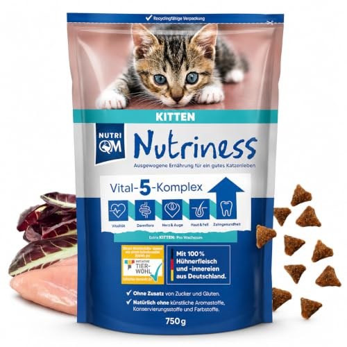 NutriQM® Kitten Trockenfutter Huhn [750 g] – Ohne Gluten & Zucker – 47 % Huhn – Single Protein - Katzenfutter trocken für Kitten – Für gesunde Entwicklung – Tierwohl Zertifiziert – Made in Germany