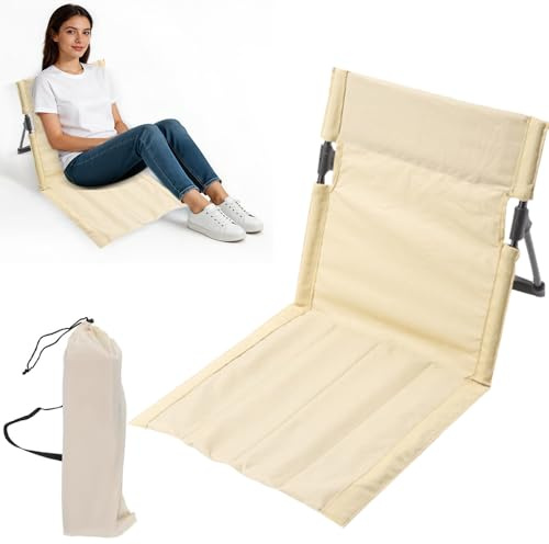 Nzkeuf Asiento de playa con respaldo, cojín para silla de playa, silla plegable, silla de playa portátil, silla de suelo plegable, cojín de tribuna, esterilla de playa plegable para picnic, jardín