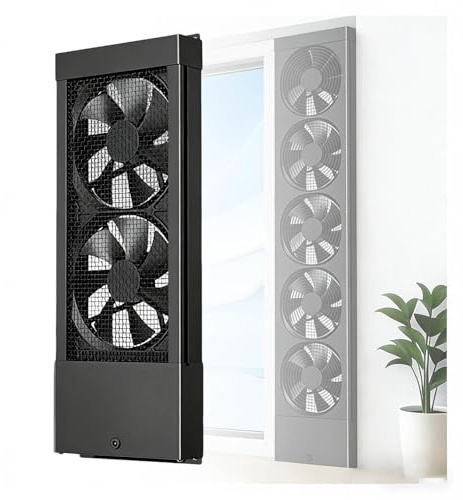 MESCXTY Ventilatore da Finestra per finestre scorrevoli, Ventilatore Verticale a velocità Regolabile, Bagno, Installazione a Incasso Senza necessità di forare, 35-40 cm