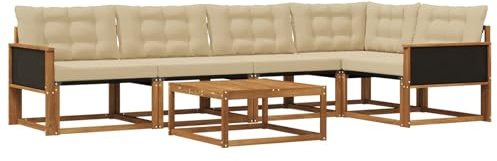 vidaXL Outdoor-Sofagarnitur mit Kissen 6 pcs Natur und Beige, Garten-Sofa, modernes Outdoor-Sofa, langlebige Terrasse, Chill-Lounge, stilvolle Komfort-Einheit zum Entspannen