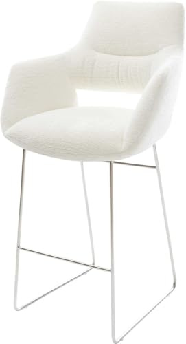 DELIFE Barstuhl Yago-Flex Kufengestell Edelstahl Silberfarben Bouclé Soft Beige Taschenfederkern
