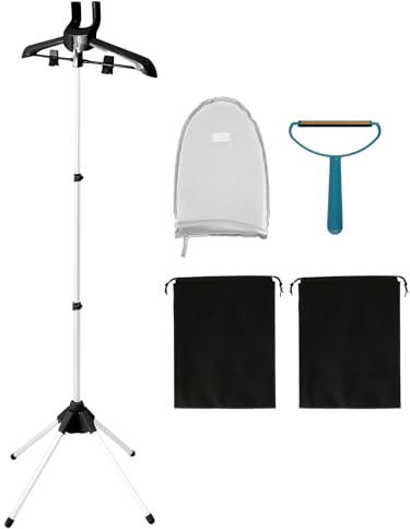 LOUJINGREO Steamer Stand,Handheld Garment Steamer Rack with Ironing Gloves and Two Clips,Height Adjustable Folding Telescopic Clothes Steaming Holder for Suitable Types of Clothing(black)