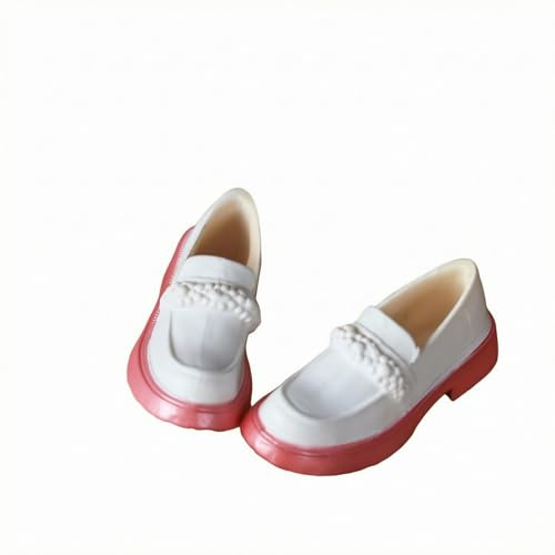 FytStycale Doll Loafer Molded Pull-on Doll Shoe Low Heel Miniature Footwear for OB22 Dolls , White With Pink Sole