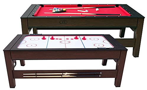 Cougar Reverso Billard & Airhockey Tisch 6ft in Braun/Rot | Höhenverstellbarer Airhockeytisch & Billardtisch 2in1 inkl. Zubehör | Tischbillard für Kinder und Erwachsene für Zuhause.