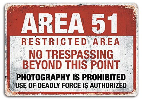 Area 51 Metall-Wandschild Alien, Warnung