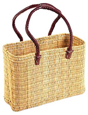 Einkaufskorb aus Seegras I geflochtene Tasche mit Ledergriff I mittlere Größe mit langem Griff I Natur I Abmessungen: 40x15x26 cm