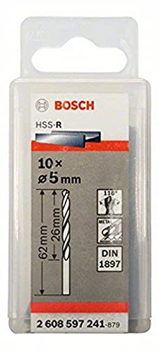 Bosch Professional Karosseriebohrer HSS-R rollgewalzt (10 Stück, Ø 5 mm), Durchmesser: 5/Gesamtlänge in mm: 62