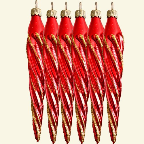 Lauschaer Glaskunst-Christbaumkugel Eiszapfen 12 cm (Rot glänzend) - 4 Stück