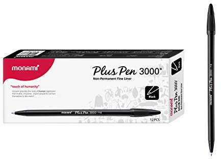 Monami Plus 3000 Office Sign Pen Felt Tip Water Based Ink Color Pen Complete Black 1 Dozen