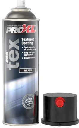 PROXL ProTex Textured Black Spray - 500 ml | Premium Textured Dark Coating Aerosol | Quick Fix For Car Bumper & Trim Repair | Easy to Apply | Overcoat Option | Vari Nozzle Included