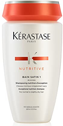 Kérastase Shampoo für normales bis leicht trockenes Haar, Nährendes und pflegendes Haarbad, Für mehr Glanz, Bain Satin 1, Nutritive, 250 ml