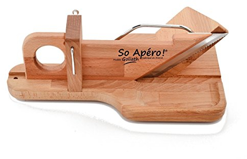 So Apéro - Guillotine à Saucisson Goliath - Version XXL - Trancheuse Saucisson en Bois de Hêtre - Tranche Jusqu'à un Diamètre de 10 centimètres - Lame en Acier Inoxydable - Fabrication 100% Française