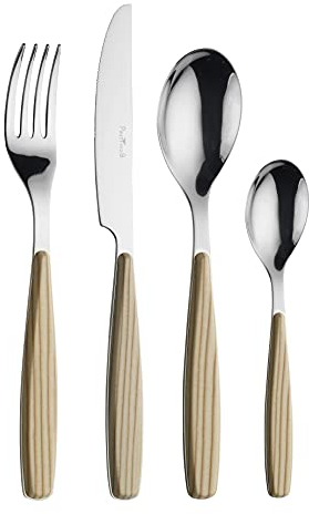 Pintinox Riva Set 16 Posate effetto legno, per 4 persone, adatte all'uso in lavastoviglie, Acciaio Nichel Free, Manici Colore: Betulla