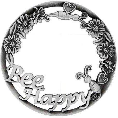 Exclusive Candle Topper/Jar Topper Lid Bee Happy Brushed Silver