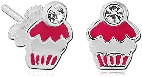 viva-adorno® 1 Paar Mädchen Ohrringe Ohrstecker 925 Silber Cupcakes Emaille Kristall Weiß Pink Z533.D1