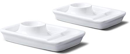 WM Bartleet & Sons 1750 TSET93 Traditional Porcelain Set of 2 Egg Cup Plates with Spoon Rests – White
