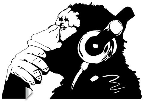 Banksy denkender Affe Wandaufkleber - Vinyl Kunstdruck Dj Wasserdichter Denker Smart Decal - Street Thought Kopfhörer Musik denken Aufkleber