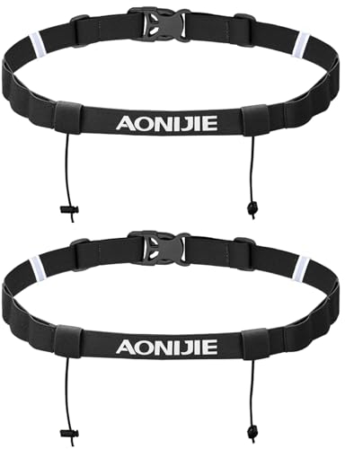 TRIWONDER Triathlon Startnummernband Laufgürtel mit Nummernhalter, 6 Ring Running Belt, Bauchtasche Gürteltasche für Triathlon, Marathon, Laufen, Radfahren (Schwarz - 2 Stück)