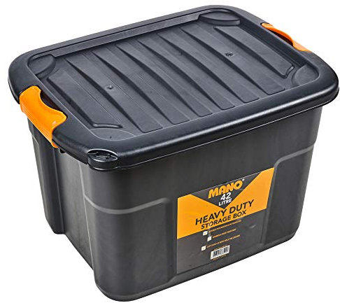 URBNLIVING Large Mano Black Plastic Storage Box With Clip On Lids (1, 42 Litre)