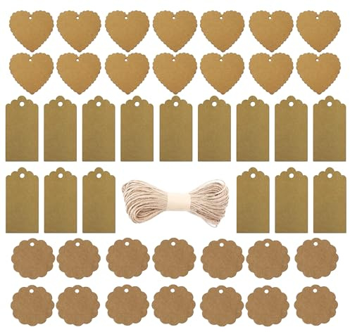120 Teilig- Geschenkanhänger Set Weihnachten aus Kraftpapier mit Anhänger - Etiketten & Kordel - Juteschnur für Geschenke Basteln