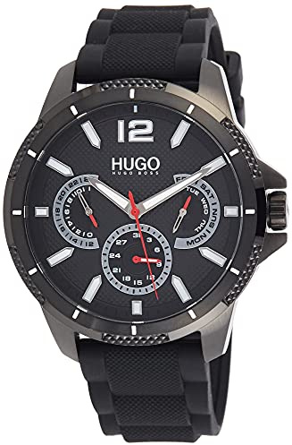 HUGO Multi Zifferblatt Quarz Uhr für Herren mit Schwarzes Silikonarmband - 1530193