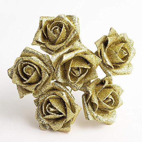 Italian Options Colourfast Artificial Foam Rose Flowers Wedding Bouquet, 5cm, Gold Glitter