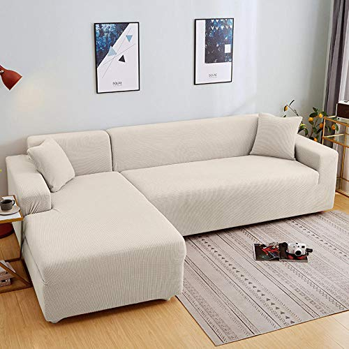 LNXSESN Sofabezug Beige Sofa überzug Stretch Couch überzug Elasthan Universal Sofabezug Ecksofa Moderne Anti-Haar Sofa Cover Einstellbar Antirutsch Couchbezug 3 Sitzer