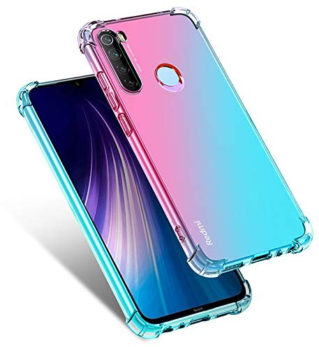 WEIOU Silikon Hülle für Xiaomi Redmi Note 8 2021 Case, Handyhülle Transparent Dünne Weiche Gradient TPU Soft Stoßfest Durchsichtige Schutzhülle Cover Bumper (Rosa Grün)