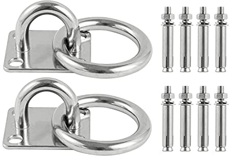 Lyaor 2 Stück 304 Edelstahl Augplatte mit Ring M10 Ösen Halterung(50x60mm) - Haltbare Befestigungshaken bis 300kg Gewicht - Wandhaken zum Aufhängen von Hängematte Boxing Boxsack Schlauchboote Kanu