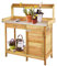 FQMYLTYN Holz Pflanztisch Umtopftisch Praktischer Pflanztisch mit Metall Arbeitsfläche, Schrank, Schiebeschublade und Haken, Ablageboden, 101,6x41,4x125cm, Natur