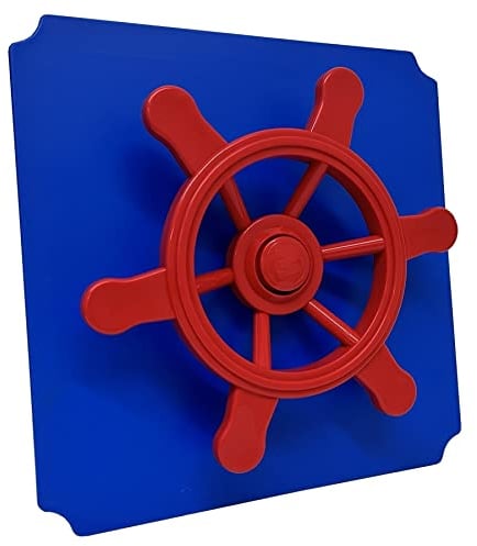 move and stic Platte 40x40 mit Spielfunktion Multifunktionsplatte Spielplatte mit Piratenlenkrad für Spielturm (Platte 40x40cm blau mit Piratenlenkrad rot)