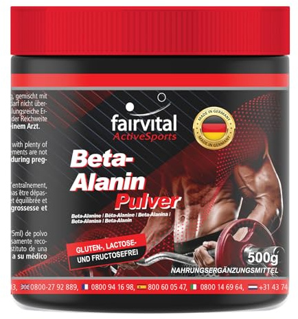 fairvital Beta-Alanin, 500 g Pulver, VEGAN, 100% pures β-Alanin ohne Zusatzstoffe, Inklusive Dosierlöffel