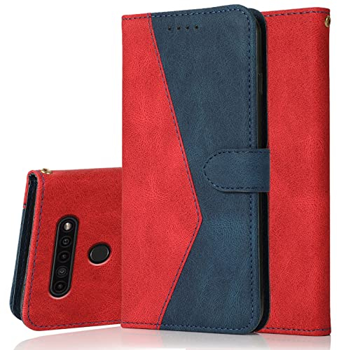 Radoo Kompatibel mit LG K51S/K41S Hülle, Premium PU Leder Tasche Case Klappbar Handyhülle mit [Kartenfach] [Magnet] Cover Flip Case 360 Grad Rundum Komplett-Schutz Klapphülle (Rot Blau)
