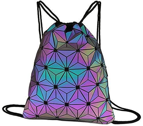 Hyuyikuwol Gym Drawstring Bag Geometric Sports Bag Backpack Luminous Reflective Jute Bag Beach Bag Gymsack Juga Shopping