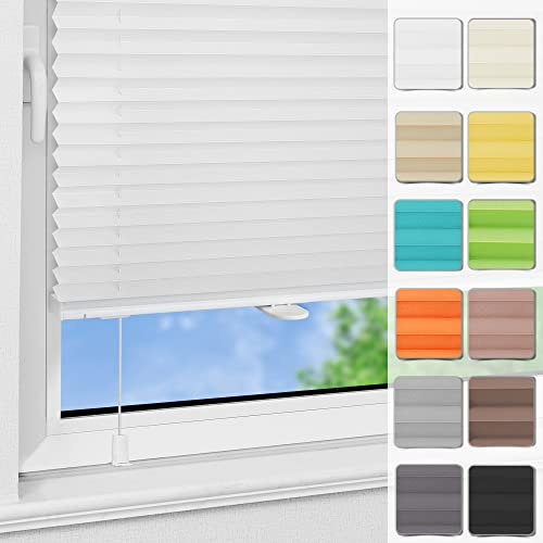 Magiea Plissee ohne Bohren Klemmfix B105 x H110cm Weiß lichtundurchlässig Plisseerollo für Tür & Fenster Blickdicht Sichtschutz Sonnenschutz Rollo