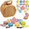 alles-meine.de GmbH 18 TLG. großes Set Picknick Korb - Puppengeschirr/Kaffeeservice & Teeservice - Bunte Punkte - inkl. Name - Geschirr Porzellan/Keramik - Porzellangeschir..