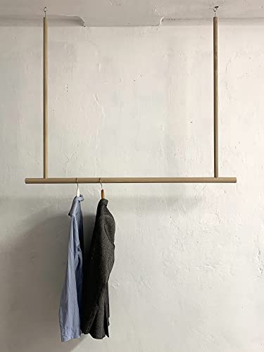 TIDYBOY Kleiderstange Deckenmontage aus Holz, Garderobenstange Deckenmontage, Garderobe Holz, Kleiderstange Decke & Hängend, Hängegarderobe aus Eiche Natur 110 cm, Handgemacht in Berlin