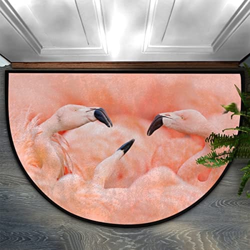 Paillasson rond flamants roses - 91,4 x 61 cm - Motif flamants roses - Pour intérieur et extérieur - Lavable en machine - Antidérapant - Absorbant - Tapis de sol