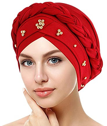 Turban Damen Elegante Kopftuch Beani Hat Bandana Haar Muslim Atmungsaktiv Sonnenschutz Chemo Kappe Haarverlust Islamischen Abaya Dubai Hidschab Stretch Stirnband Mütze KappeTied Head Wrap Rot