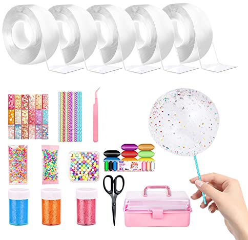 Ailopta Nanos Tape Bubble Kits für Kinder,Doppelseitiges Nano-Klebeband-Spielzeug-Kit - Tape Magic Bubbles Balloon, DIY-Bastelset für elastische Blasen mit Glitzer und Pinzette, Zappelspielzeug