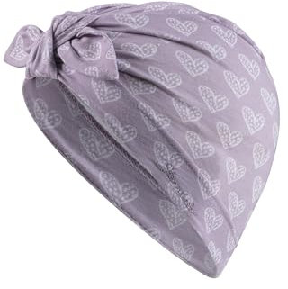 Sterntaler Knotenmütze Herzen - Babymütze aus Flammgarn-Jersey mit allover Print - Mädchen UV-Schutz 50+ Turban Mütze - modische Beanie Baby und Kinder Mütze - Übergangsmütze, flieder, Größe 53