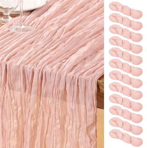 DeZerlor Rosa Käsetuch-Tischläufer, 12 Stück, Frühlings-/Oster-Tischläufer, Boho-Gaze, 308 cm, Hellrosa, Käsetuch, Tischdekoration für Hochzeit, Braut, Babyparty, Partys
