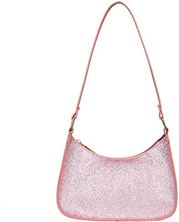 VaiKanhai Sacs d'école pour femme Couleur unie Paillettes Sac à bandoulière Métal Fermeture éclair Sac à main, Rose, Einheitsgröße