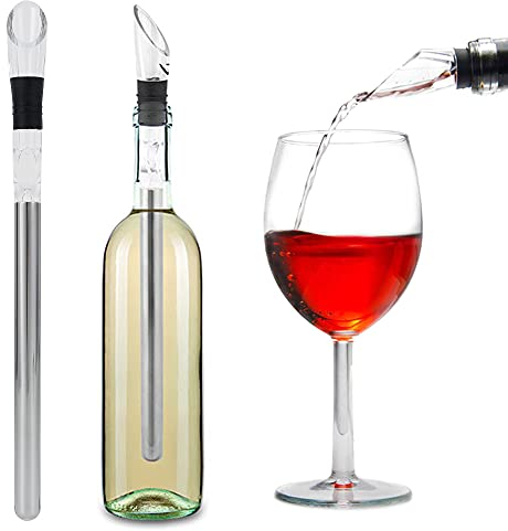Wine Cooler Stick 3 in 1 Wine Chiller Stainless Steel Wine Pouer and Chill Rod Wine Bottle Cooler Stick with Aerator Pourer for White Wine Red Wine